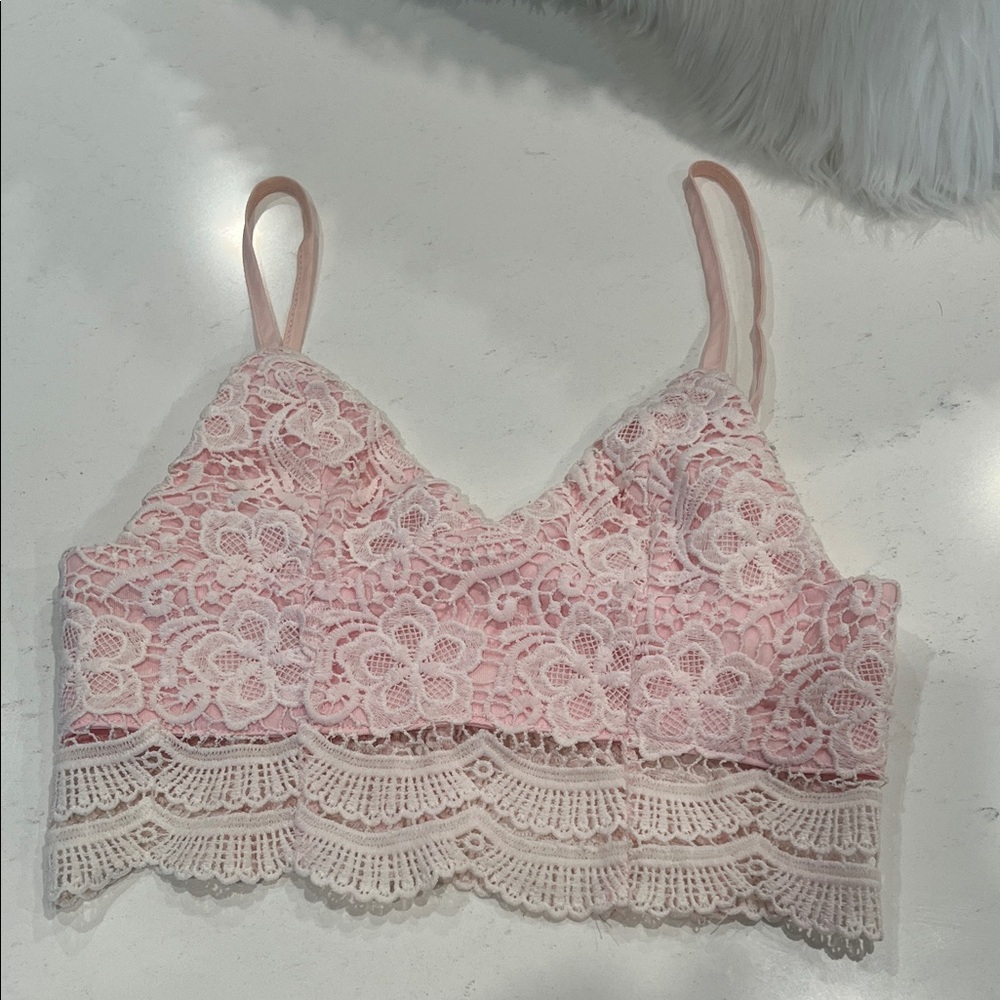 Sexy and Cute Pink Lace Bralette Crop Top